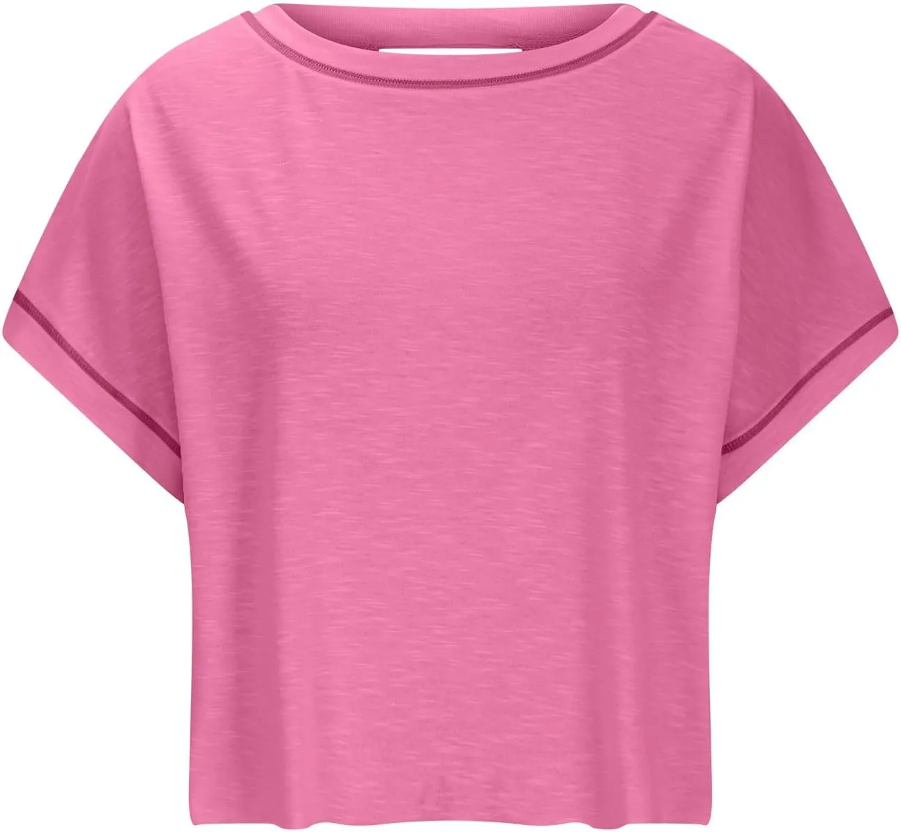 Women's Sexy Open Back Yoga Crop Tops - Cute Summer Crew Neck Athletic Running Shirts Loose Workout Short Sleeve Pullover