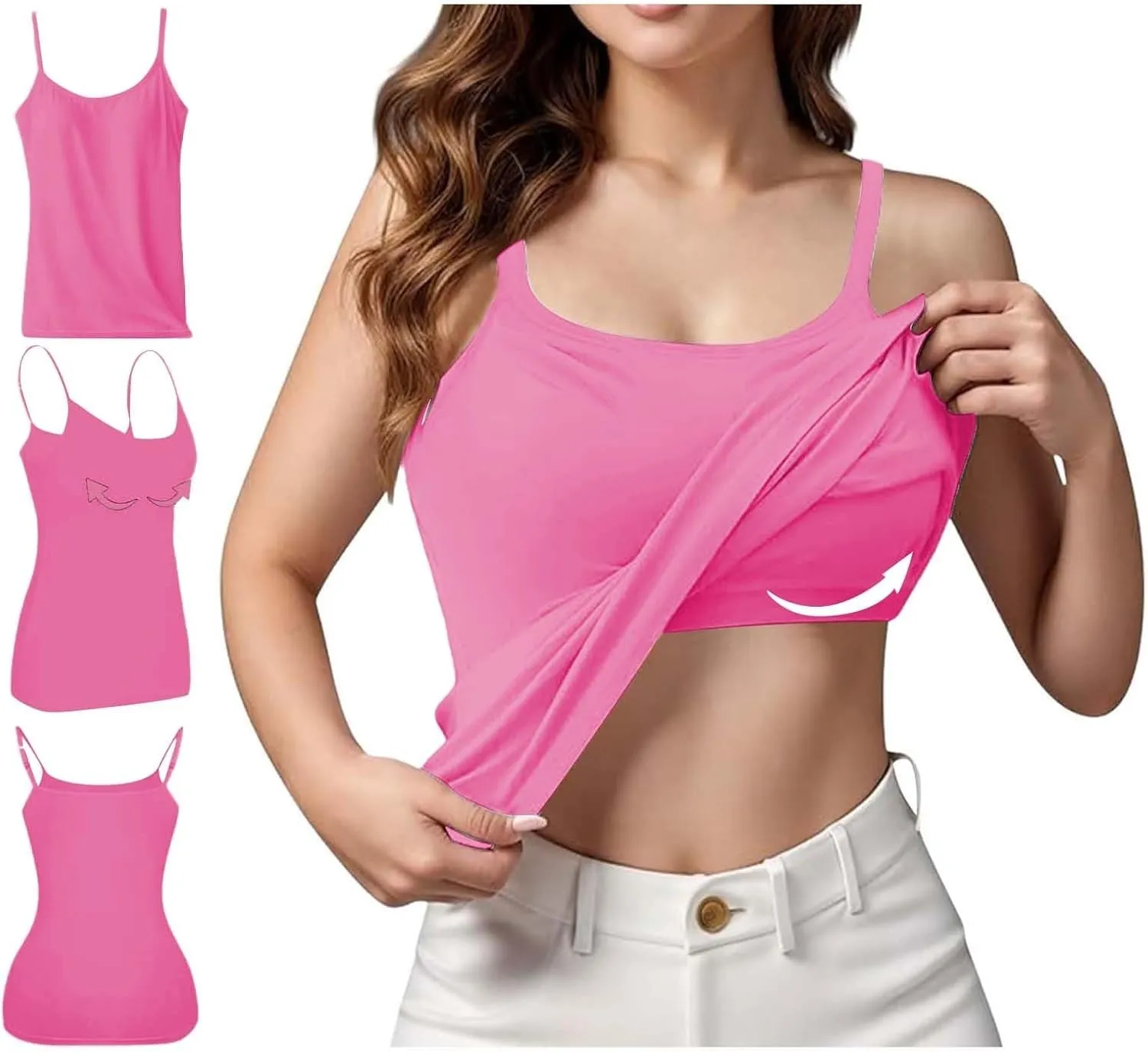 Women's Shaping Cami with Built in Bra, Tummy Control Shapewear Camisole Tops for Woman T-Shirt with Built-in Bra