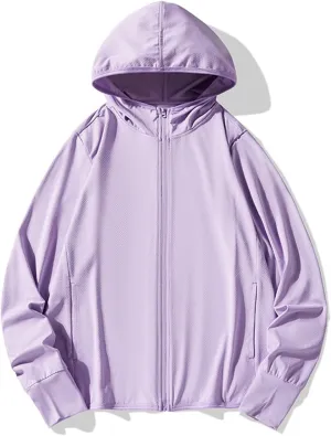 Women's Sun Protection Hoodie Jacket Long Sleeve Solid Color Plus Size Athletic Shirt for Vacation Hiking Outdoor