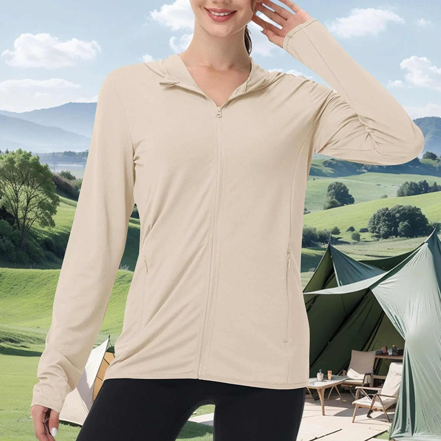 Womens Sun Shirts Full Zip UPF 50  Protection Hoodie Jacket Long Sleeve Hiking Outdoor Lightweight UPF50  Jackets
