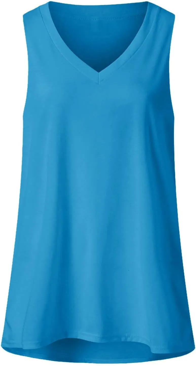 Women's Tank Tops Loose Fit Casual Sleeveless V Neck T Shirts Plus Size Comfy Blouses Trendy Summer Tops