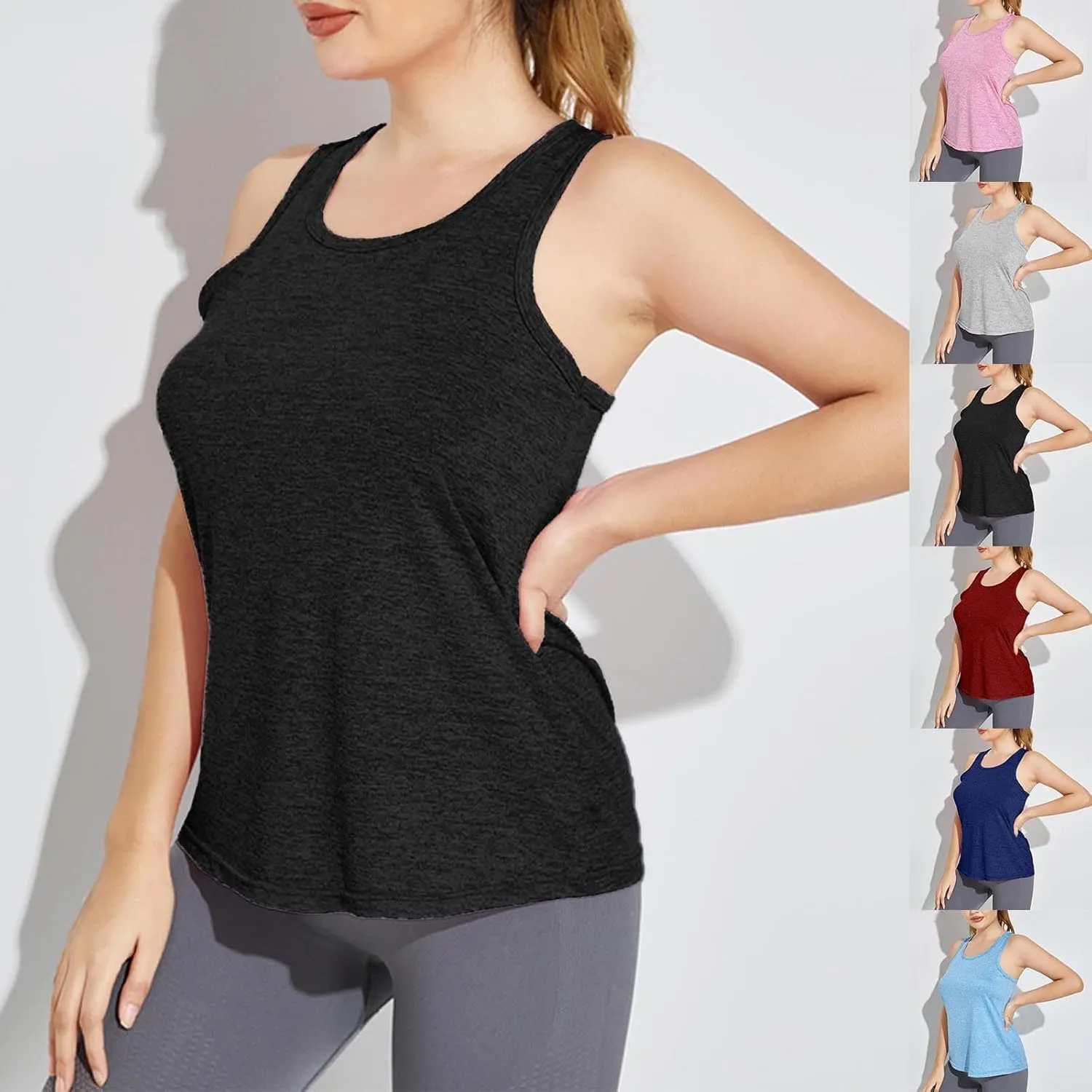 Womens Tank Tops Racerback Sleeveless Workout Tops Square Neck Athletic Yoga Camisole Seamless Running Gym Clothes