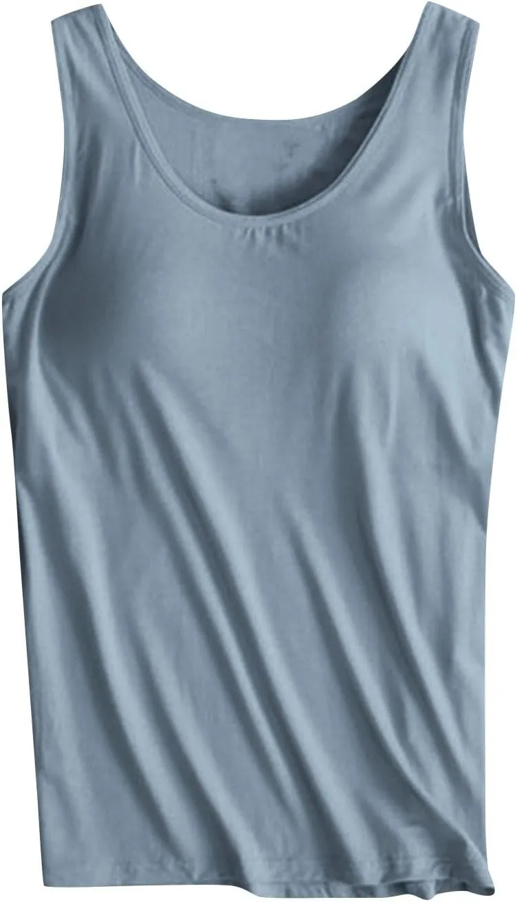 Womens Tank Tops with Built in Bra Seamless Crewneck Workout Tops Sleeveless Athletic Yoga Shirts Sports Gym Clothes