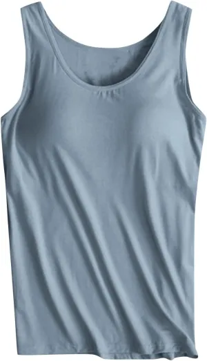 Womens Tank Tops with Built in Bra Seamless Crewneck Workout Tops Sleeveless Athletic Yoga Shirts Sports Gym Clothes