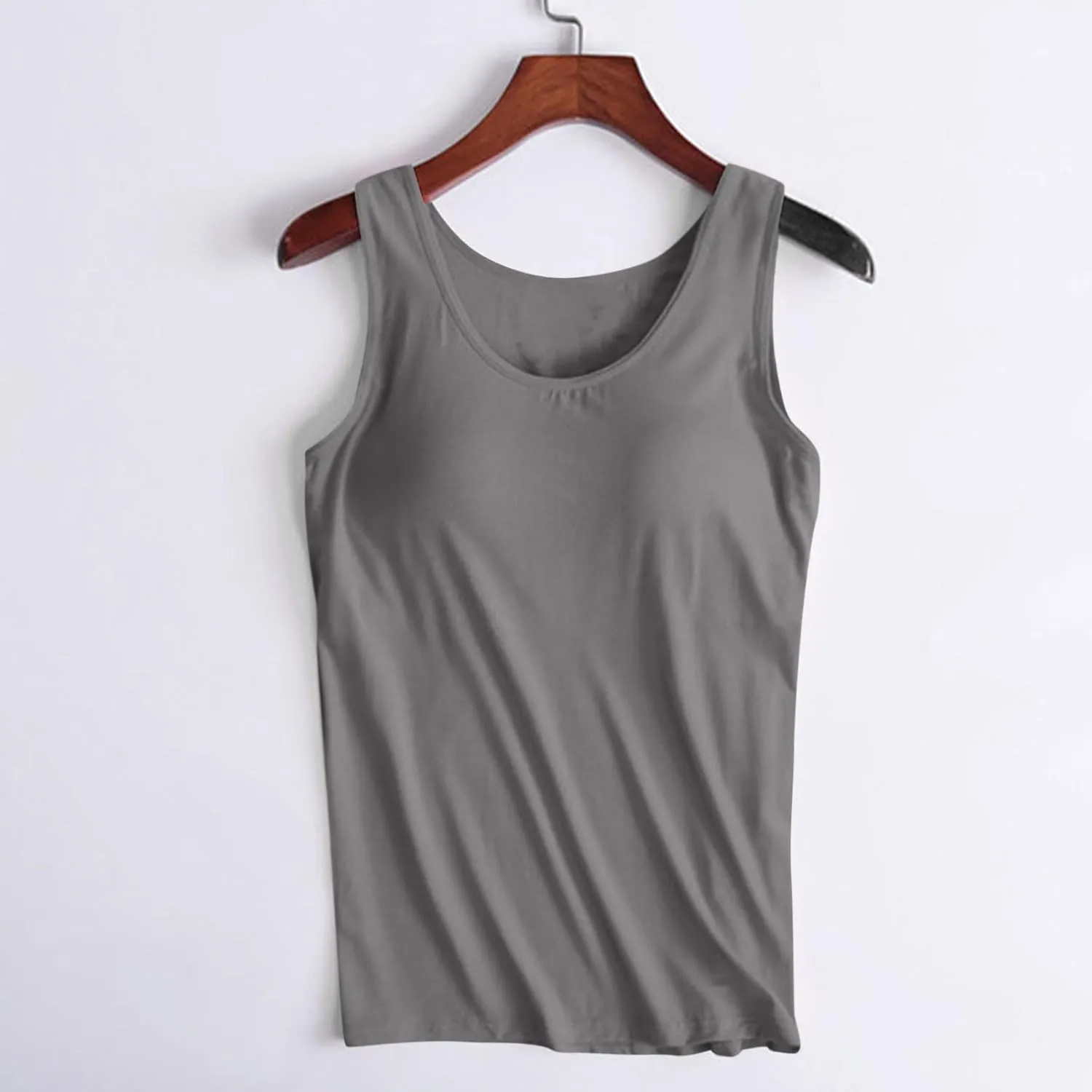 Womens Tank Tops with Built in Bra Seamless Crewneck Workout Tops Sleeveless Athletic Yoga Shirts Sports Gym Clothes
