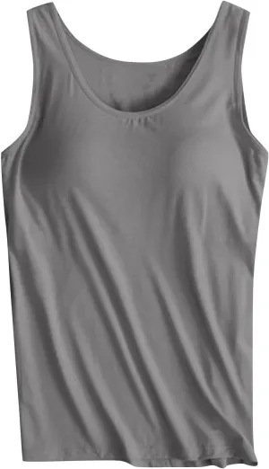 Womens Tank Tops with Built in Bra Seamless Crewneck Workout Tops Sleeveless Athletic Yoga Shirts Sports Gym Clothes