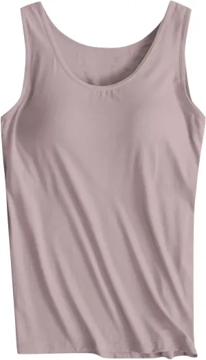 Womens Tank Tops with Built in Bra Seamless Crewneck Workout Tops Sleeveless Athletic Yoga Shirts Sports Gym Clothes