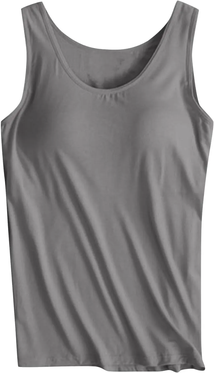 Womens Tank Tops with Built in Bra Seamless Crewneck Workout Tops Sleeveless Athletic Yoga Shirts Sports Gym Clothes