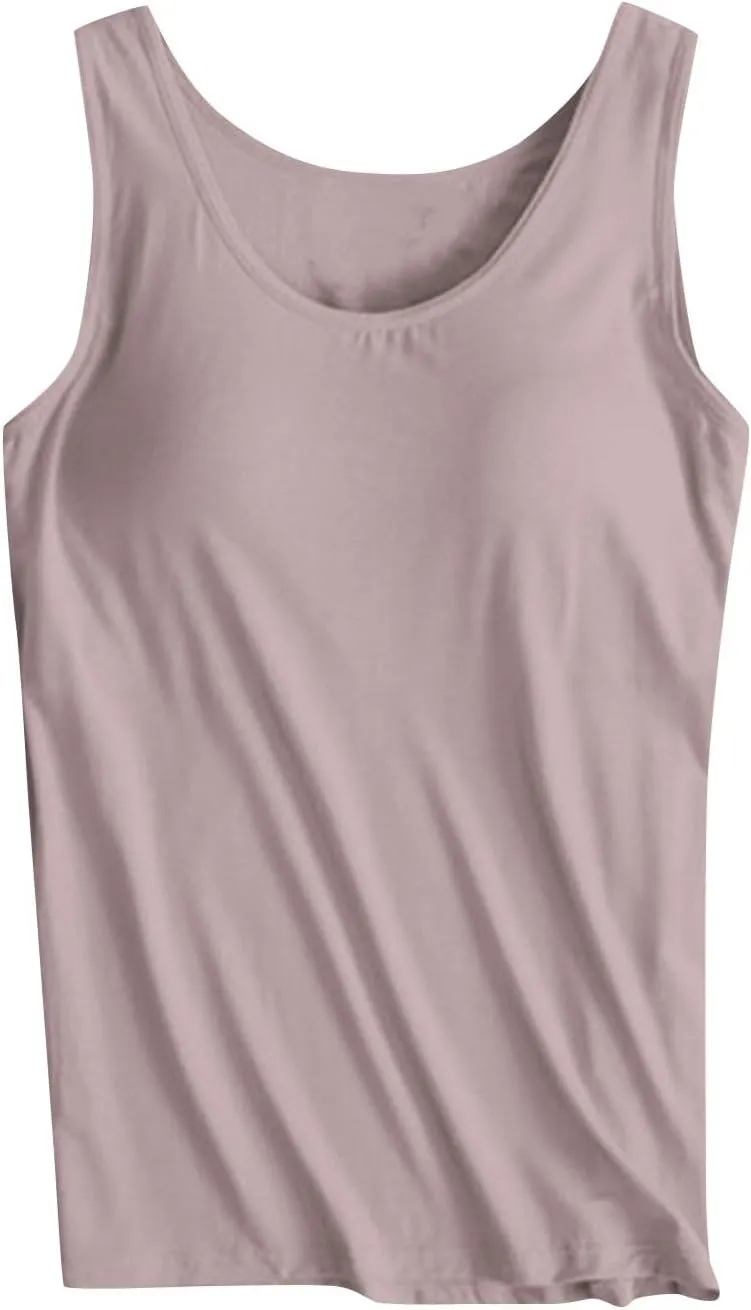 Womens Tank Tops with Built in Bra Seamless Crewneck Workout Tops Sleeveless Athletic Yoga Shirts Sports Gym Clothes