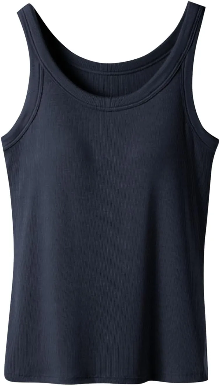 Women's Tank Tops with Built in Bras Athletic Yoga Undershirts Summer Strap Layer Cami Camisole Top with Chest Pad