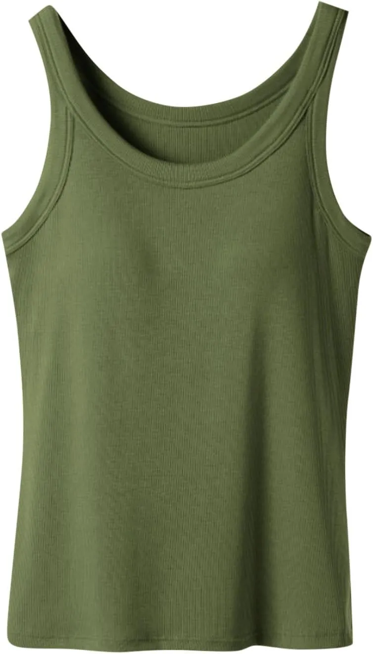 Women's Tank Tops with Built in Bras Athletic Yoga Undershirts Summer Strap Layer Cami Camisole Top with Chest Pad