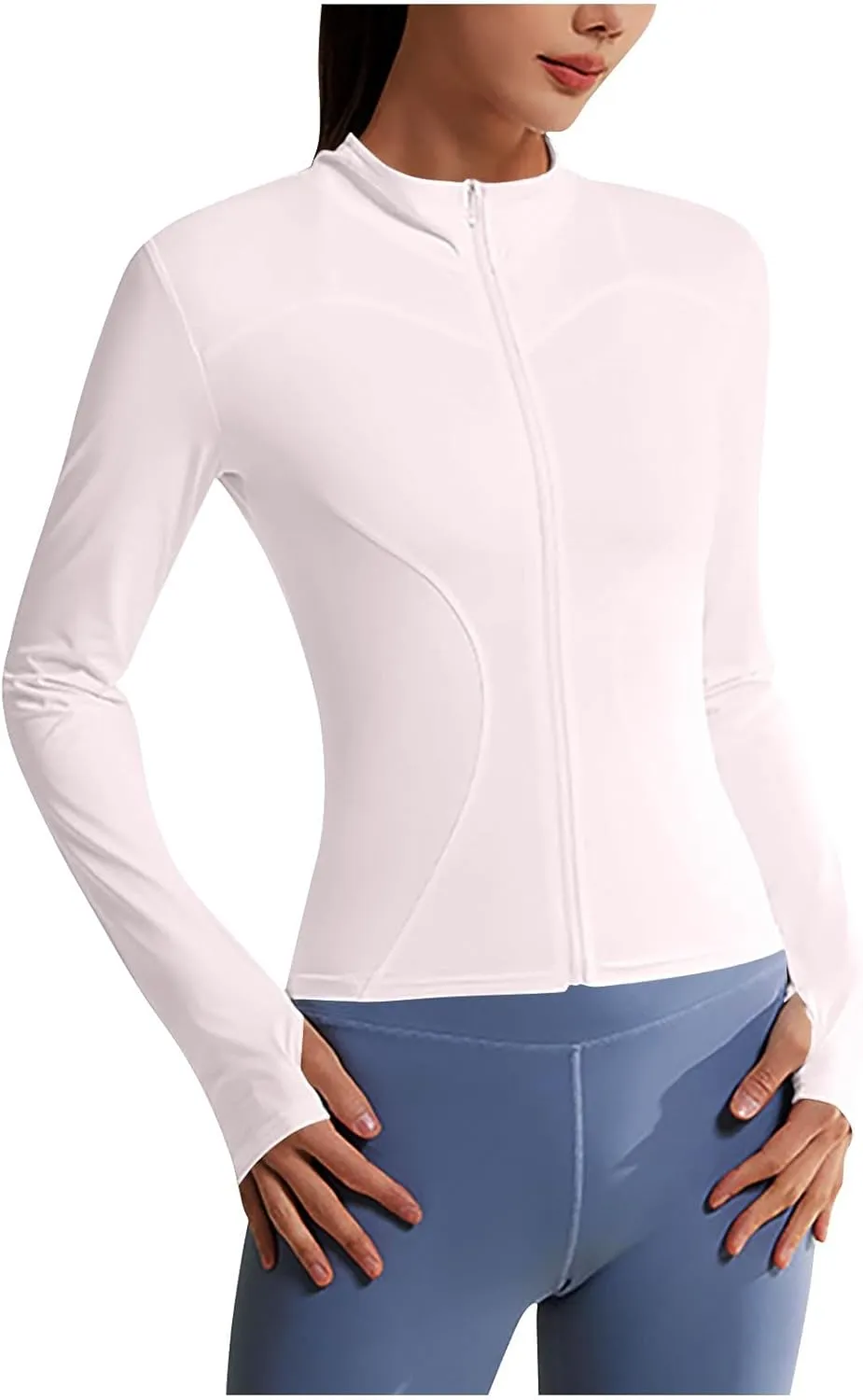 Women's Track Jackets Breathable Zip Up Long Sleeve UPF50  Sun Shirt Lightweight Workout Gym Tops with Thumb Holes