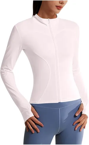 Women's Track Jackets Breathable Zip Up Long Sleeve UPF50  Sun Shirt Lightweight Workout Gym Tops with Thumb Holes