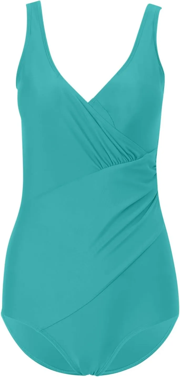 Womens Tummy Control Bathing Suit Fashion Solid Sexy Backless One Piece Swimsuit Beach Party Plus Size Swim Suits