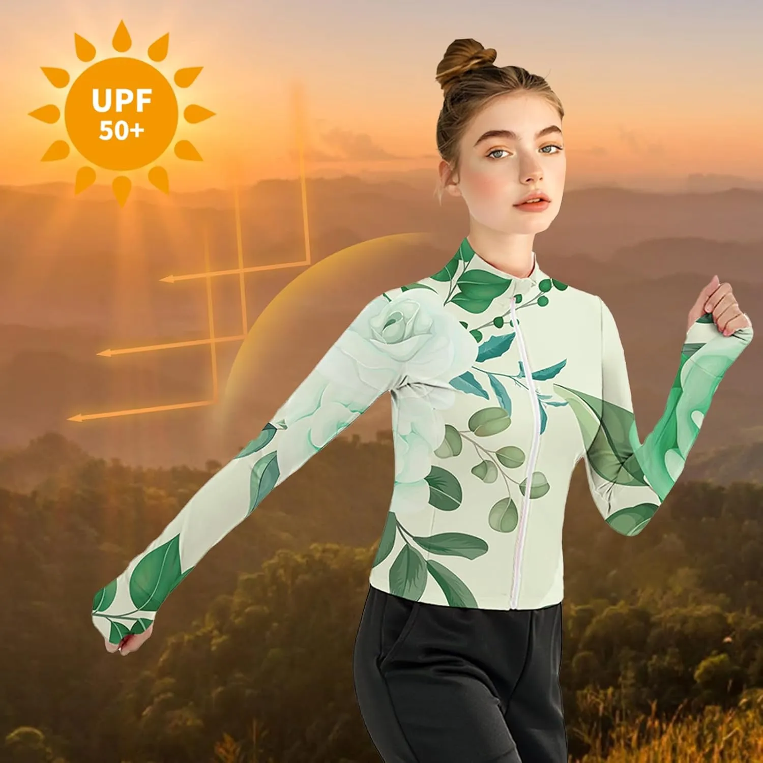 Women's UPF 50  Lightweight Athletic Jacket Sun Protection Full Zip Long Sleeve Shirts Hiking Outdoor