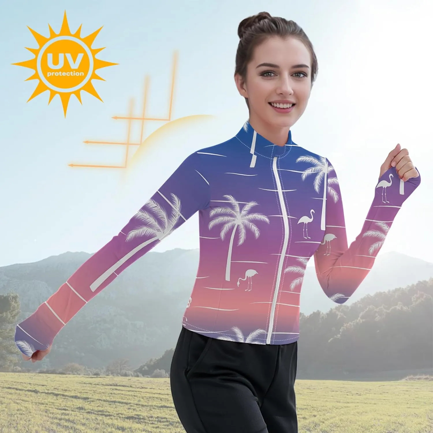 Women's UPF 50  Lightweight Athletic Jacket Sun Protection Full Zip Long Sleeve Shirts Hiking Outdoor