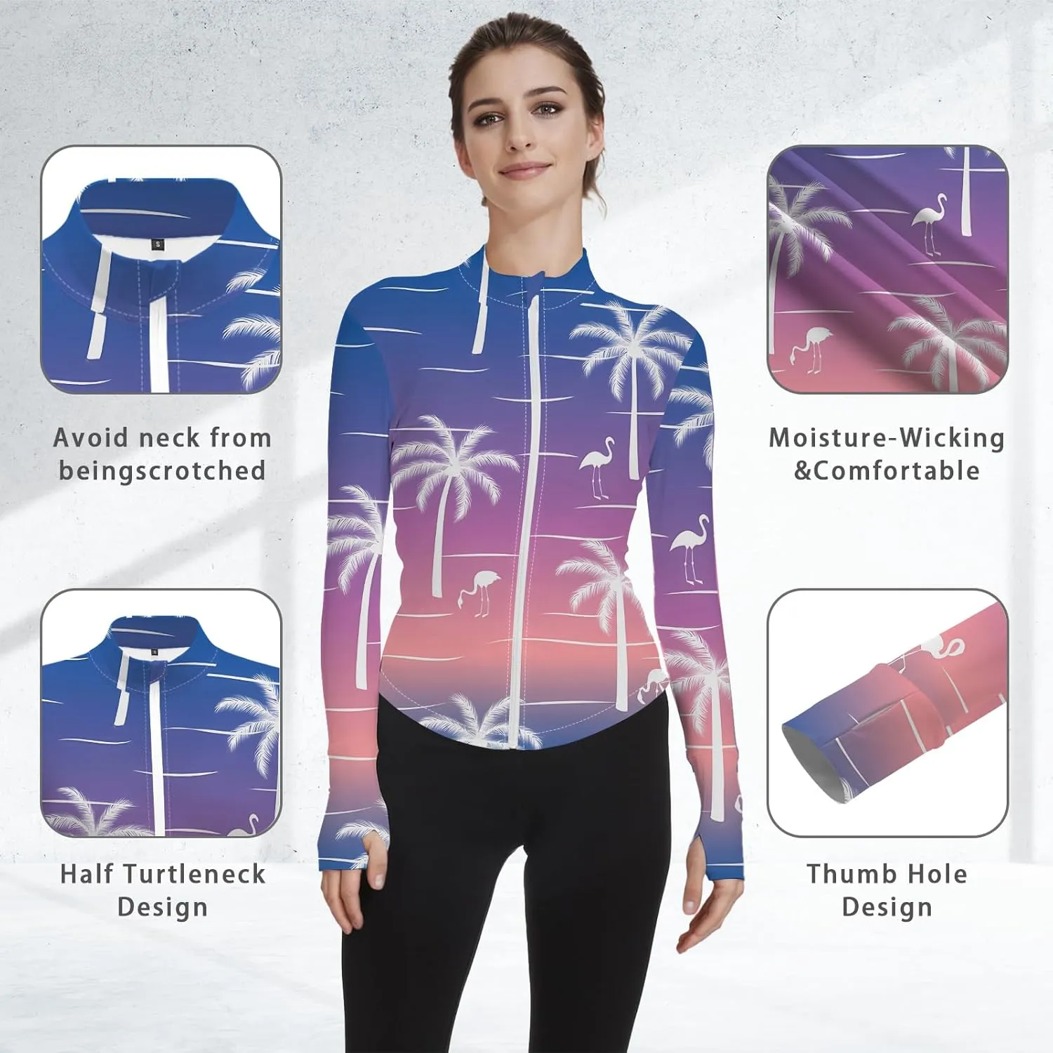 Women's UPF 50  Lightweight Athletic Jacket Sun Protection Full Zip Long Sleeve Shirts Hiking Outdoor