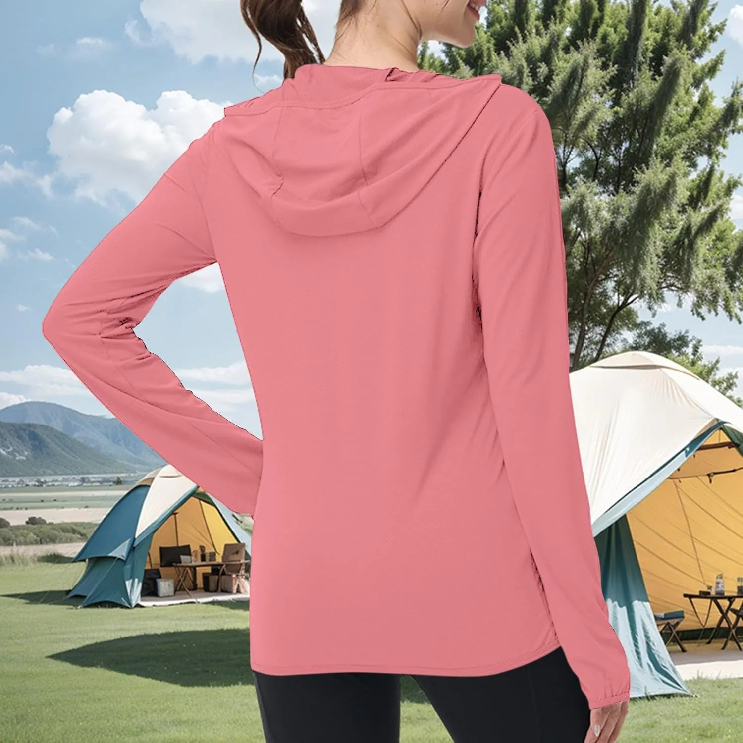 Womens UPF 50  Sun Protection Hoodie Jacket Lightweight Athletic Jacket with Zip Pockets Full Zip Long Sleeve Shirts