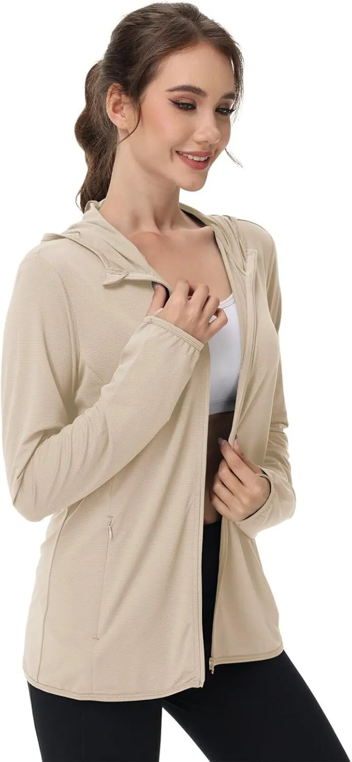 Women's UPF Sun Protection Shirts SPF Jacket UV Cooling Hoodie Long Sleeve Zip Up Summer Clothing for Outdoor Hiking