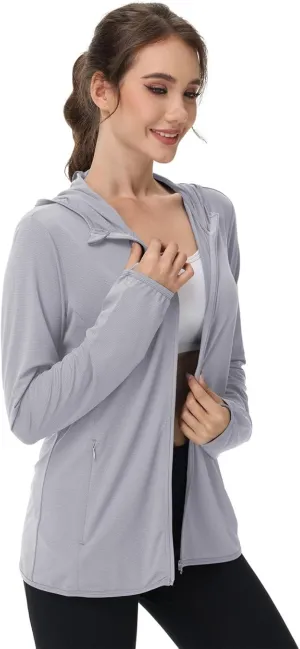 Women's UPF Sun Protection Shirts SPF Jacket UV Cooling Hoodie Long Sleeve Zip Up Summer Clothing for Outdoor Hiking