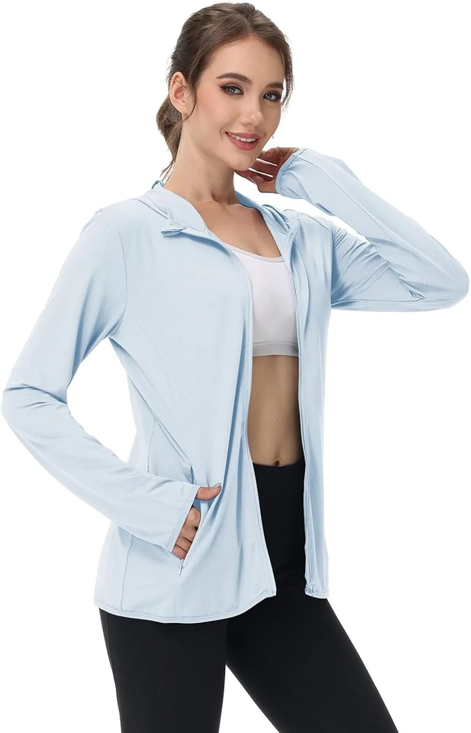 Women's UPF Sun Protection Shirts SPF Jacket UV Cooling Hoodie Long Sleeve Zip Up Summer Clothing for Outdoor Hiking