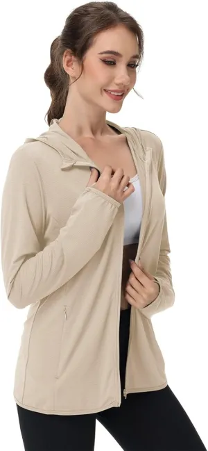 Women's UPF Sun Protection Shirts SPF Jacket UV Cooling Hoodie Long Sleeve Zip Up Summer Clothing for Outdoor Hiking