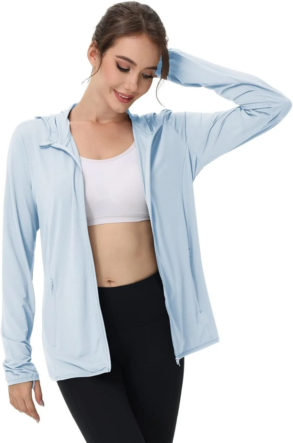 Women's UPF Sun Protection Shirts SPF Jacket UV Cooling Hoodie Long Sleeve Zip Up Summer Clothing for Outdoor Hiking