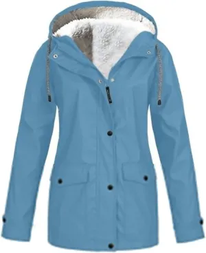 Women's Winter Raincoats Waterproof Jackets Furry Sherpa Lined Jackets Fleece Ski Jackets Warm Hiking Coat Outerwear