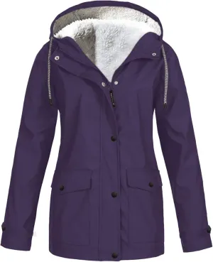 Women's Winter Raincoats Waterproof Jackets Furry Sherpa Lined Jackets Fleece Ski Jackets Warm Hiking Coat Outerwear