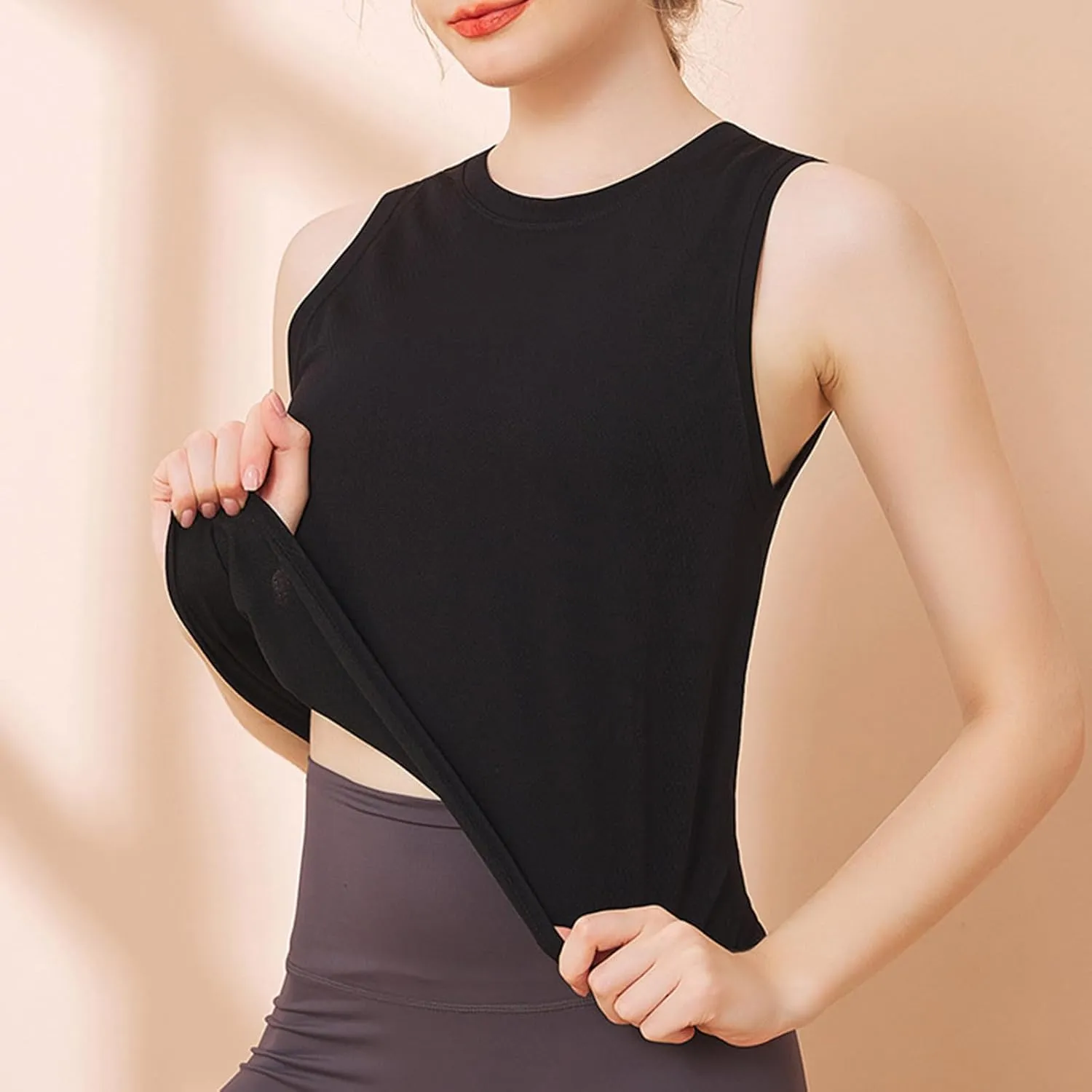 Womens Workout Tank Tops High Neck Double Lined Sports Tops Sleeveless Athletic Yoga Shirts Cool-Dry Fitness Clothes