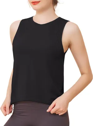 Womens Workout Tank Tops High Neck Double Lined Sports Tops Sleeveless Athletic Yoga Shirts Cool-Dry Fitness Clothes