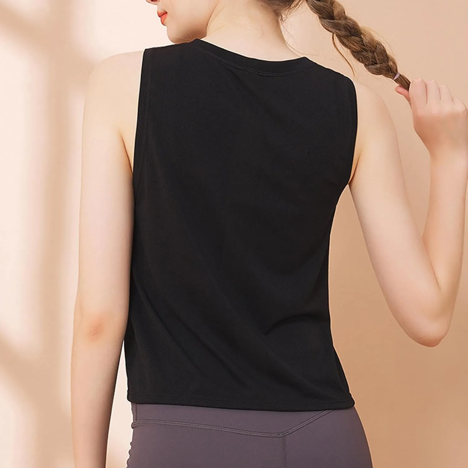 Womens Workout Tank Tops High Neck Double Lined Sports Tops Sleeveless Athletic Yoga Shirts Cool-Dry Fitness Clothes