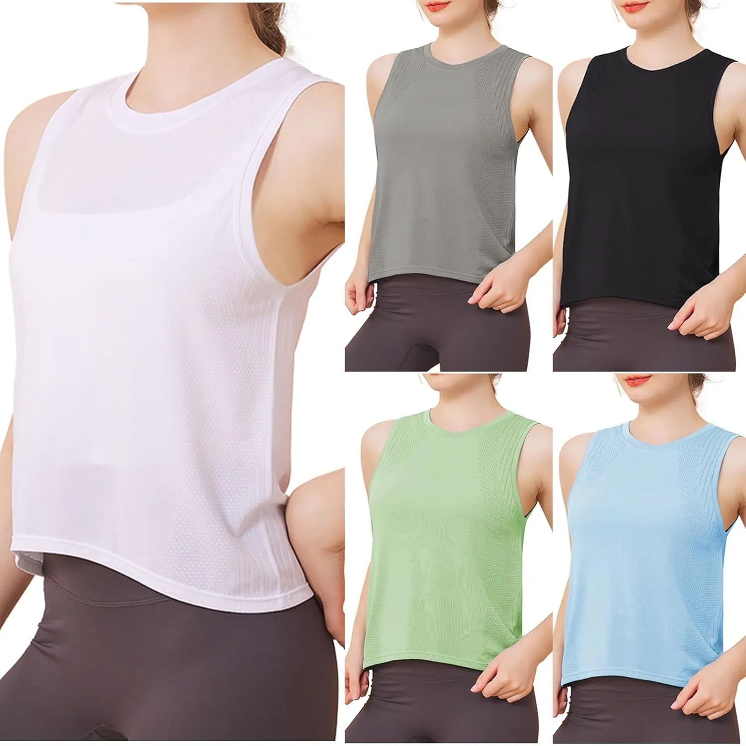 Womens Workout Tank Tops High Neck Double Lined Sports Tops Sleeveless Athletic Yoga Shirts Cool-Dry Fitness Clothes