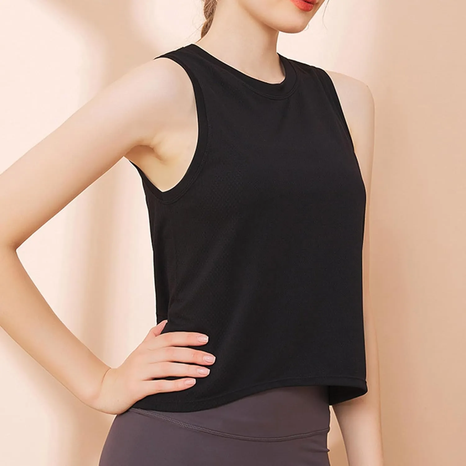 Womens Workout Tank Tops High Neck Double Lined Sports Tops Sleeveless Athletic Yoga Shirts Cool-Dry Fitness Clothes