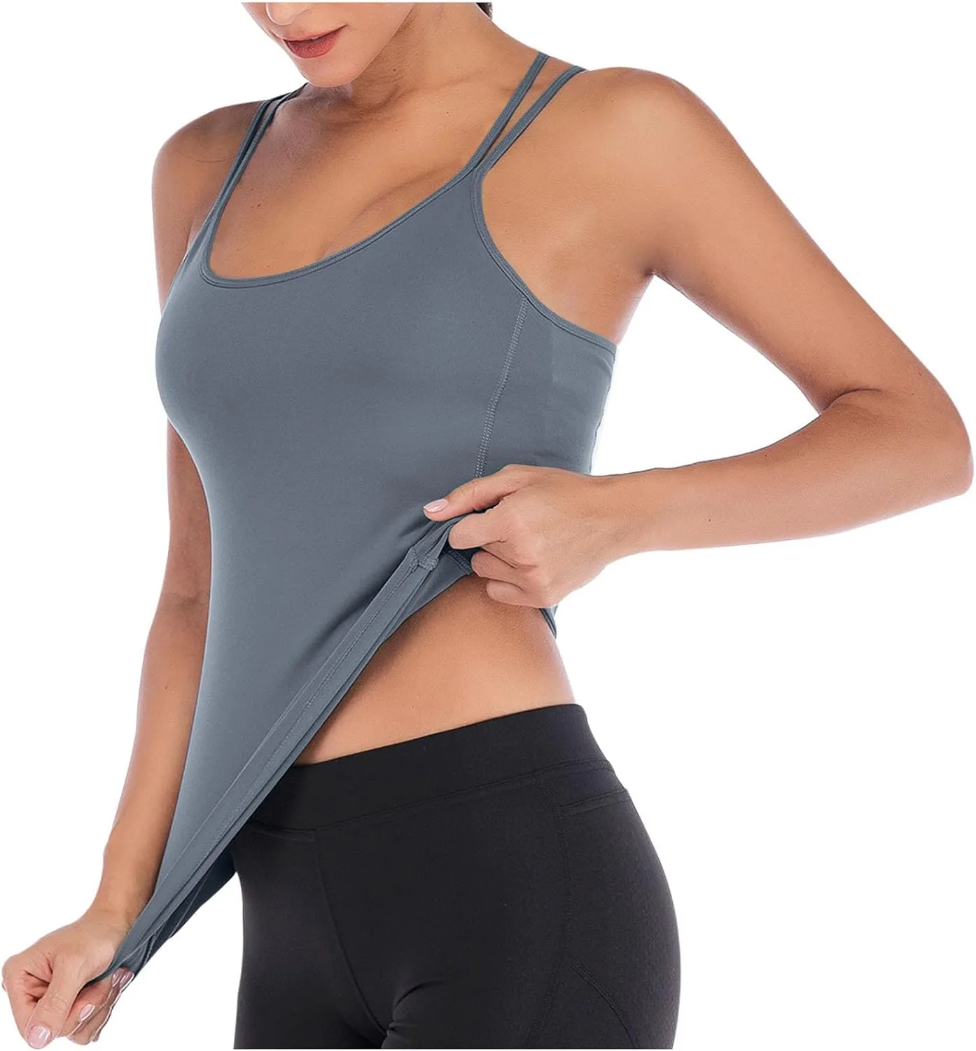 Womens Workout Tank Tops Summer Strappy Back Camisole Sports T Shirts Spaghetti Straps Sleeveless Yoga Athletic Top