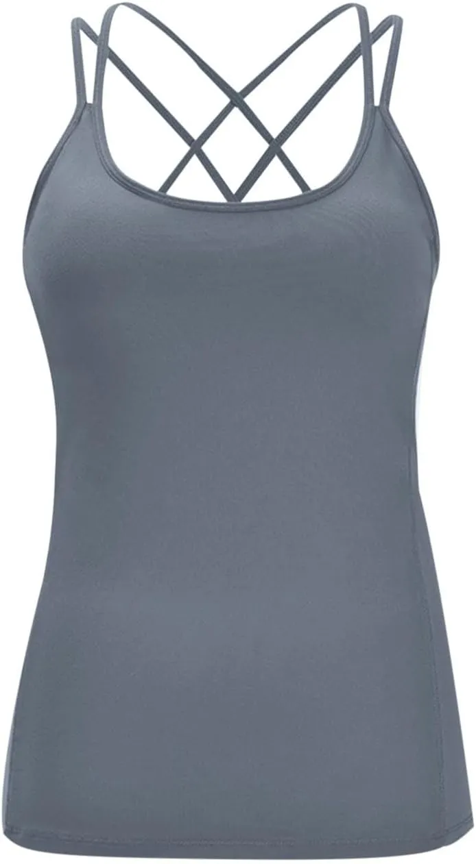 Womens Workout Tank Tops Summer Strappy Back Camisole Sports T Shirts Spaghetti Straps Sleeveless Yoga Athletic Top