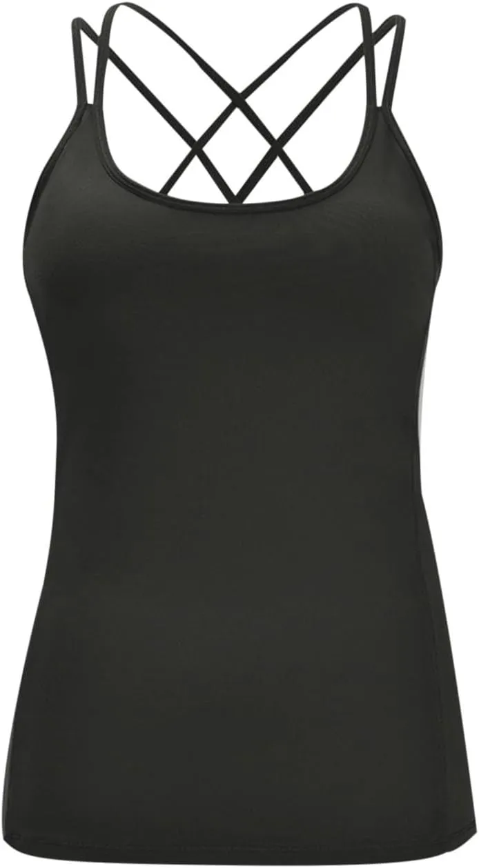 Womens Workout Tank Tops Summer Strappy Back Camisole Sports T Shirts Spaghetti Straps Sleeveless Yoga Athletic Top