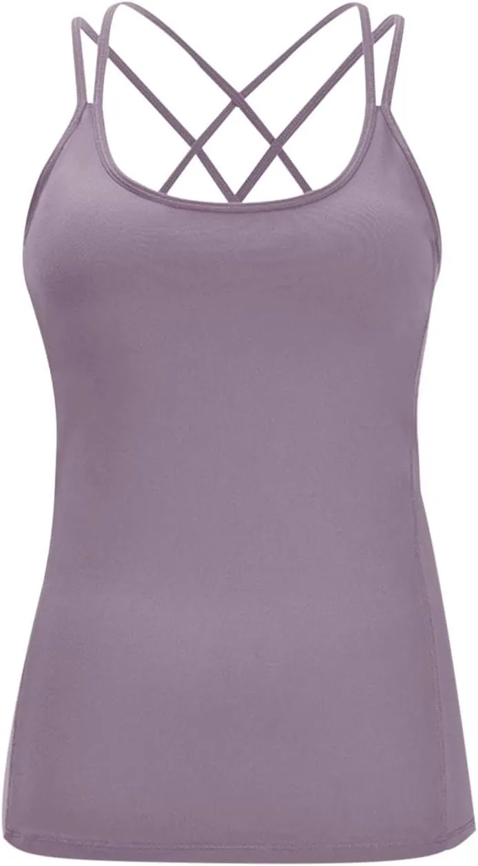 Womens Workout Tank Tops Summer Strappy Back Camisole Sports T Shirts Spaghetti Straps Sleeveless Yoga Athletic Top