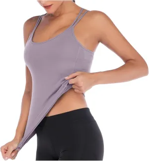 Womens Workout Tank Tops Summer Strappy Back Camisole Sports T Shirts Spaghetti Straps Sleeveless Yoga Athletic Top