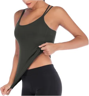 Womens Workout Tank Tops Summer Strappy Back Camisole Sports T Shirts Spaghetti Straps Sleeveless Yoga Athletic Top