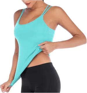Womens Workout Tank Tops Summer Strappy Back Camisole Sports T Shirts Spaghetti Straps Sleeveless Yoga Athletic Top