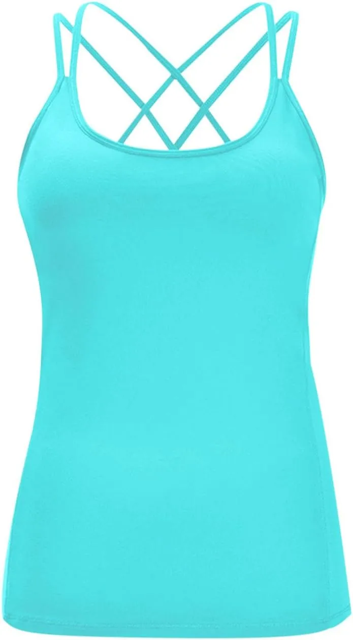 Womens Workout Tank Tops Summer Strappy Back Camisole Sports T Shirts Spaghetti Straps Sleeveless Yoga Athletic Top