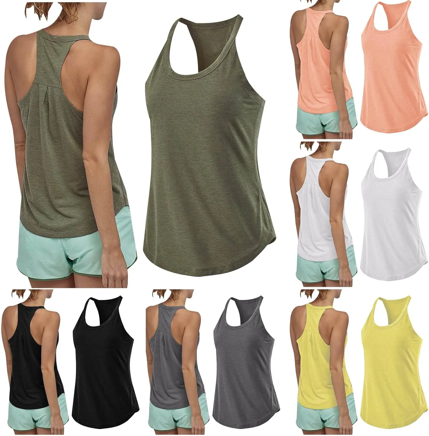 Women's Workout Tops Racerback Sleeveless Loose Fit Tank Tops Athletic Running Yoga Shirts Exercise Gym Clothes