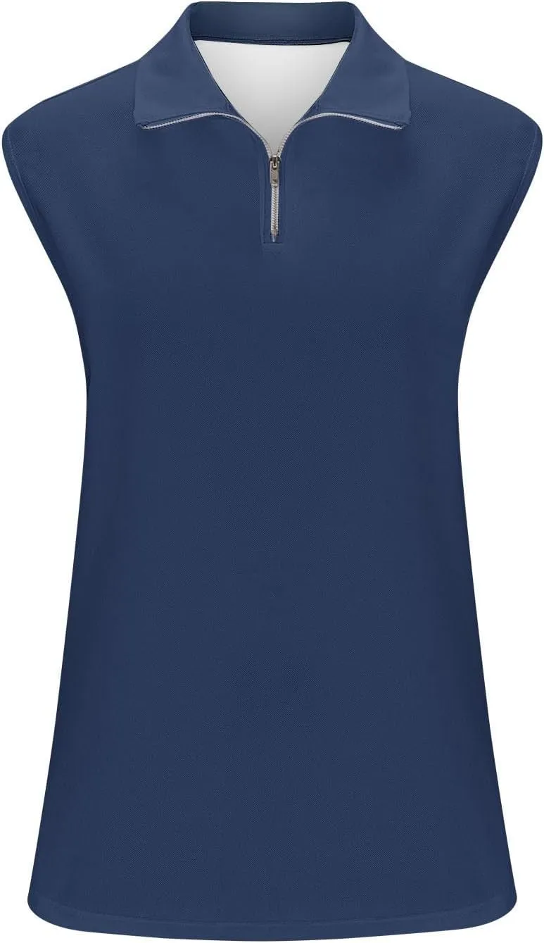 Womens Workout Tops Sleeveless Front Zipper Polo Shirts Athletic Running Yoga Tank Tops Exercise Fitness Gym Clothes
