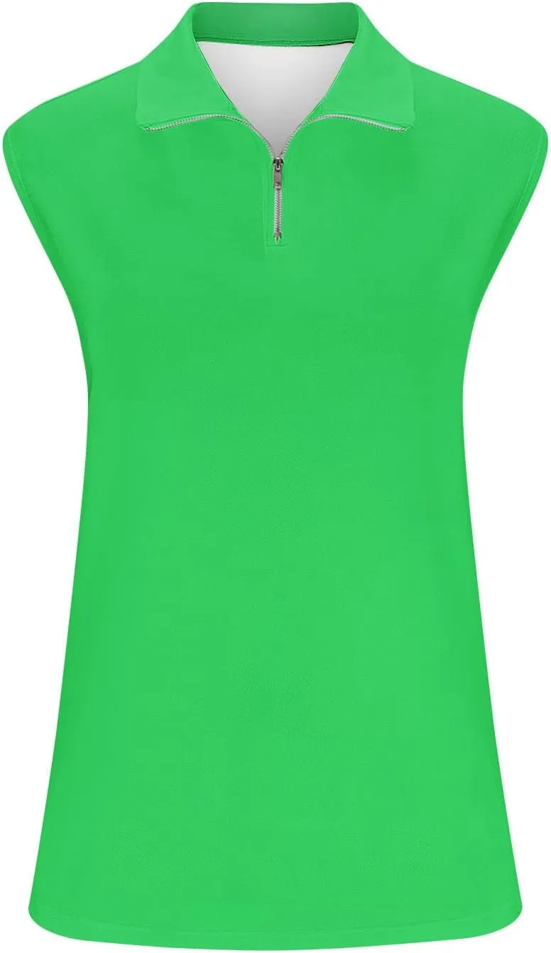 Womens Workout Tops Sleeveless Front Zipper Polo Shirts Athletic Running Yoga Tank Tops Exercise Fitness Gym Clothes