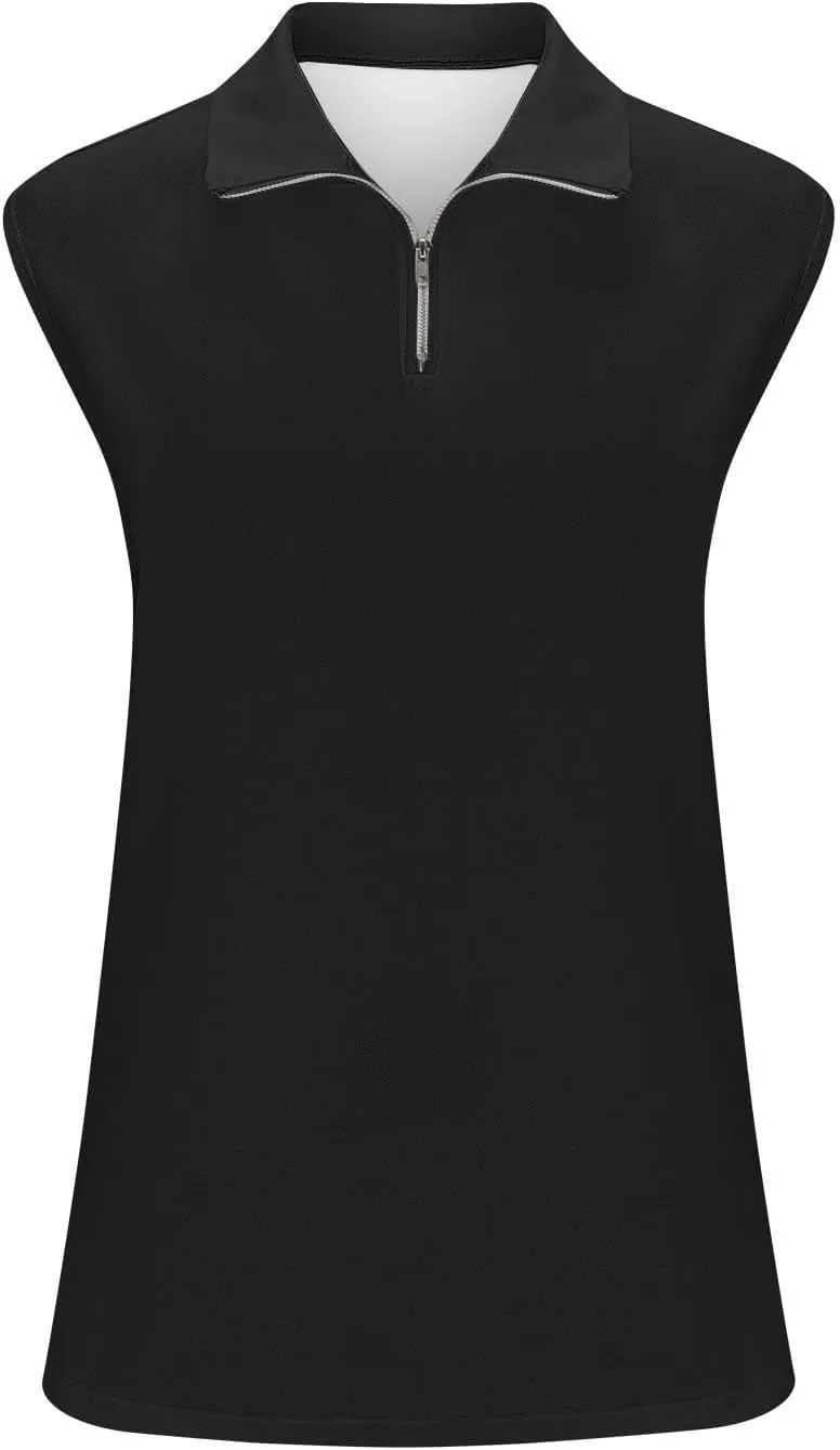Womens Workout Tops Sleeveless Front Zipper Polo Shirts Athletic Running Yoga Tank Tops Exercise Fitness Gym Clothes