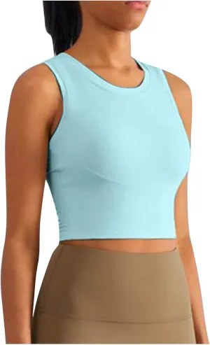 Womens Workout Tops with Built in Bra Racerback Crop Tank Top Sleeveless Athletic Yoga Shirts Sports Gym Clothes