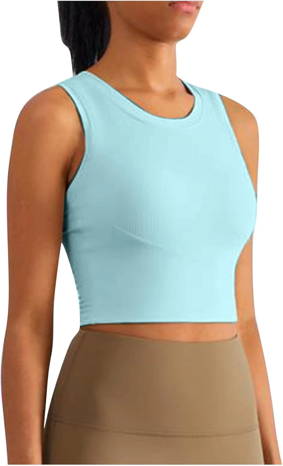 Womens Workout Tops with Built in Bra Racerback Crop Tank Top Sleeveless Athletic Yoga Shirts Sports Gym Clothes