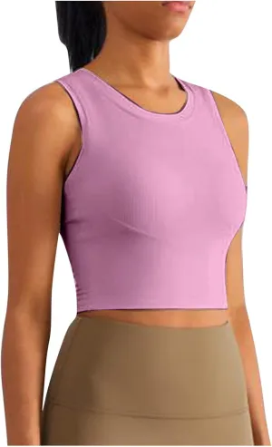 Womens Workout Tops with Built in Bra Racerback Crop Tank Top Sleeveless Athletic Yoga Shirts Sports Gym Clothes