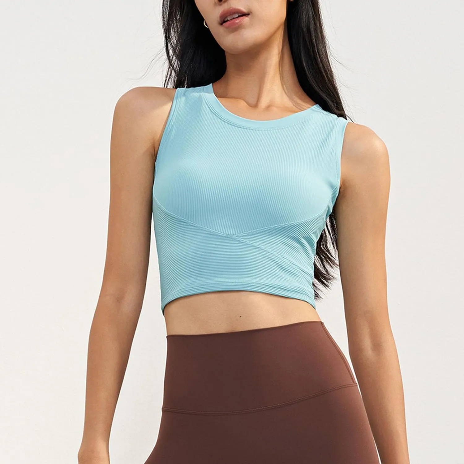 Womens Workout Tops with Built in Bra Racerback Crop Tank Top Sleeveless Athletic Yoga Shirts Sports Gym Clothes